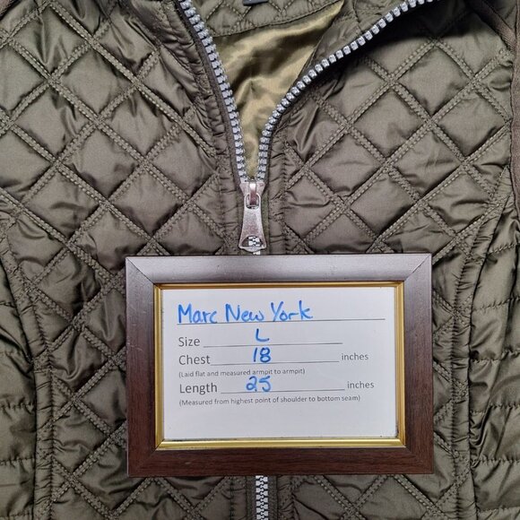 Marc‎ New York Quilted Vest Olive Green Full Zip Collar Fall Spring Womens Large - Picture 7 of 11